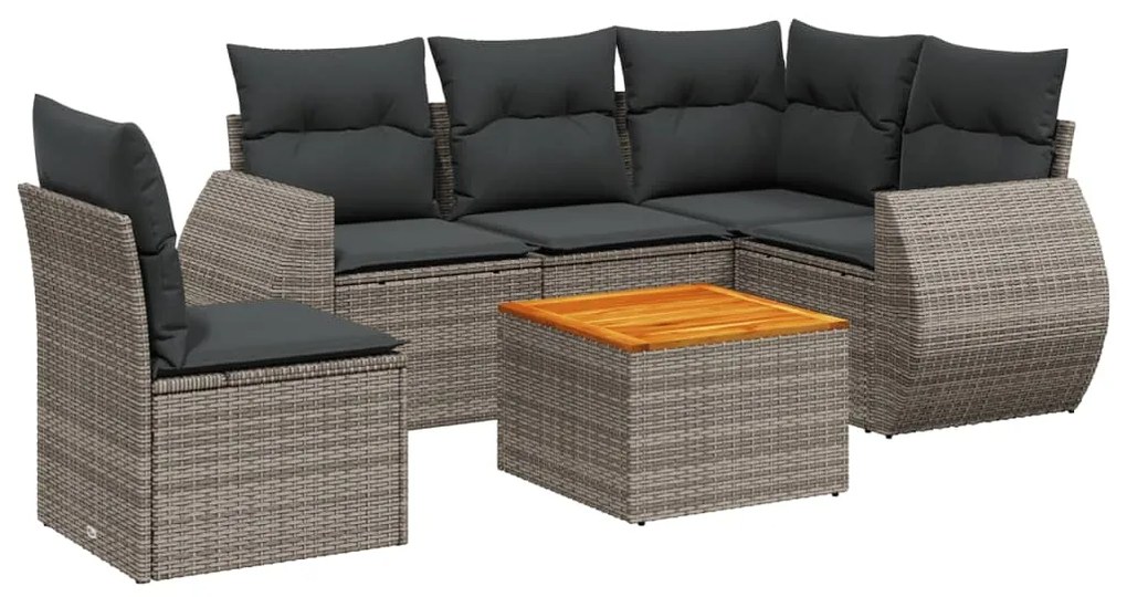 Set divano da giardino 6 pz con cuscini grigio in polyrattan