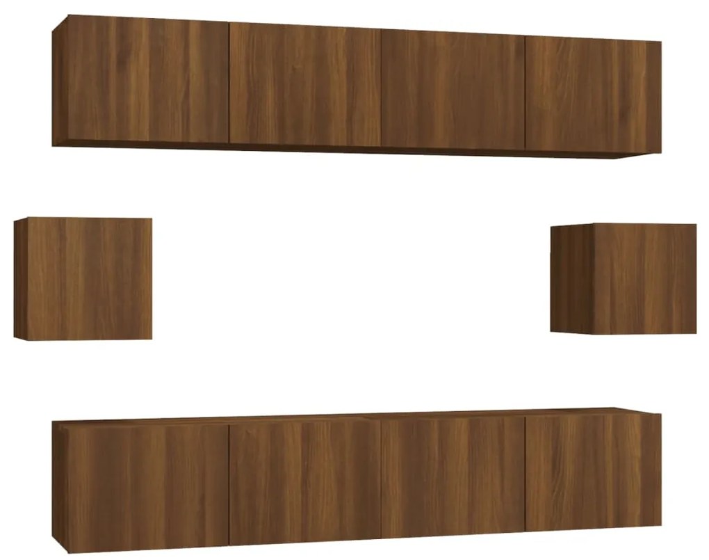 Set mobili porta tv 6 pz rovere marrone in legno multistrato
