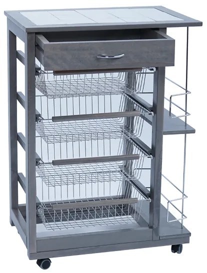 Carrello da cucina portafrutta con portabottiglie LANDHELL Grigio