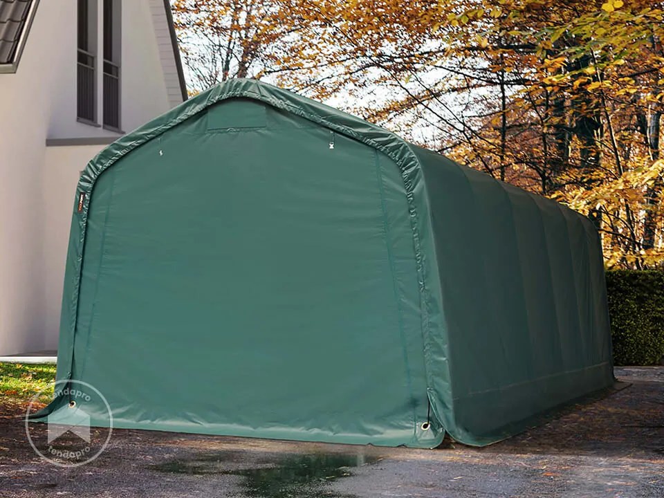 TOOLPORT 3,3x7,2m tenda garage, PVC 800, verde scuro, con statica (sottofondo in terra) - (58537)