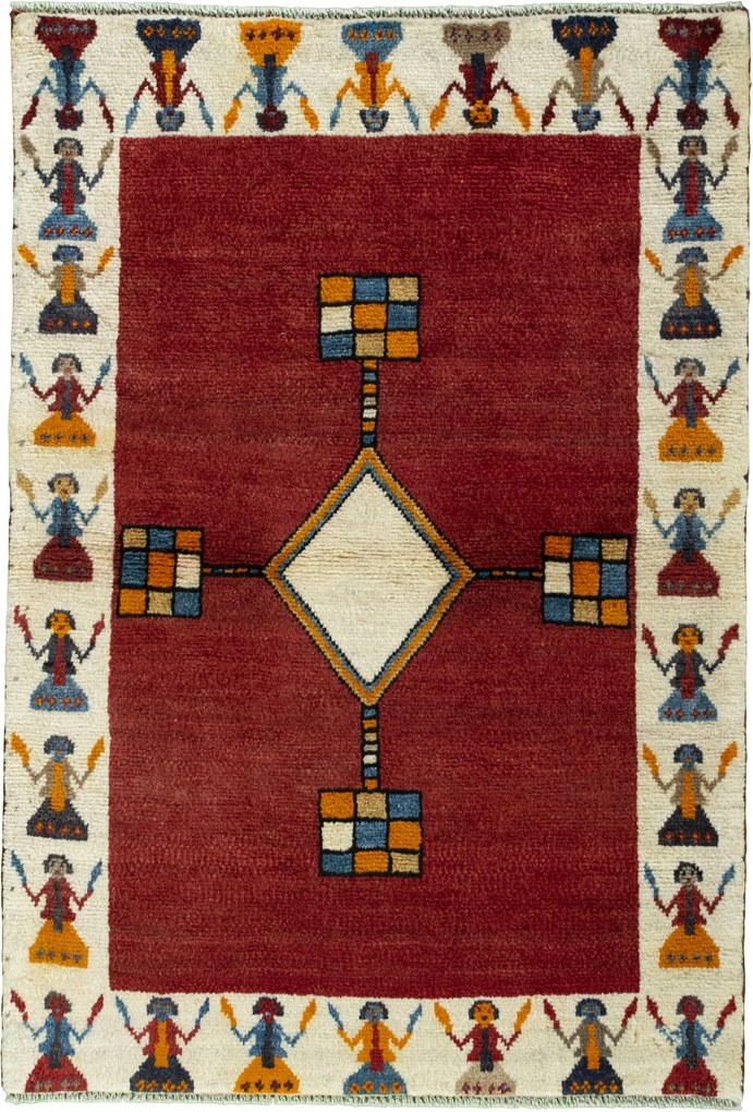 Gabbeh Tappeto 90 x 130 Rosso (Iran) Annodato A Mano