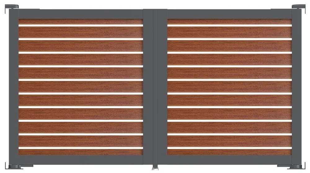 Cancello automatico battente Maia120-20 ALBA in alluminio rovere dorato telaio grigio, apertura centrale, L 300 x H 190 cm