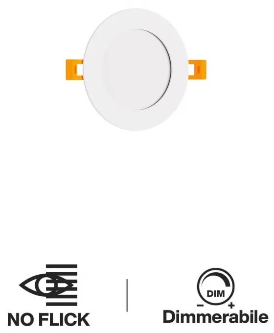 Pannello LED Rotondo 8W, 800lm, no Flickering, Foro Ø106-110mm, Dimmerabile Colore Bianco Caldo 3.000K