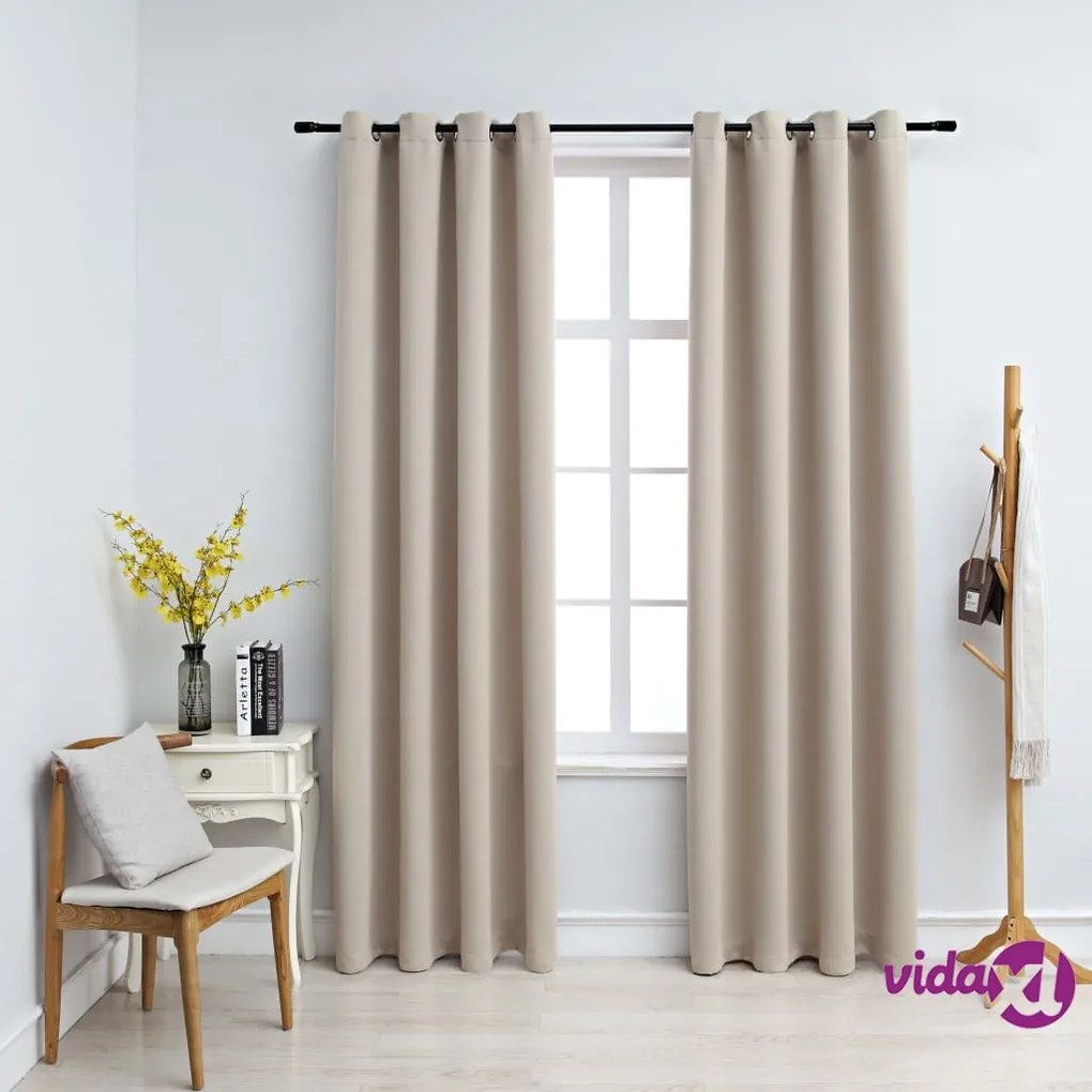 vidaXL Tende Oscuranti con Anelli in Metallo 2 pz Beige 140x175 cm