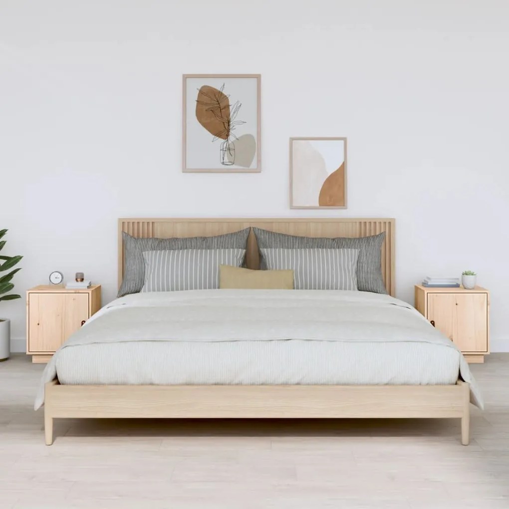 Comodini Grigio 2 Pz 40x34x45 Cm İn Legno Massello Di Pino /
