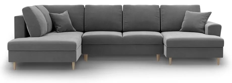 Divano angolare grigio chiaro allungabile e con contenitore (con penisola a sinistra/a U) con rivestimento in velluto Kyoto – Cosmopolitan Design