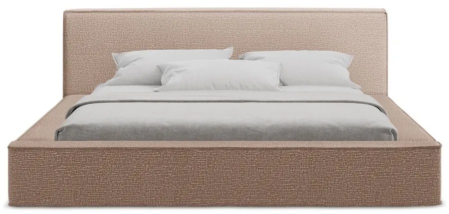 Letto matrimoniale imbottito rosa chiaro con contenitore e rete inclusi 160x200 cm Noho – Makamii