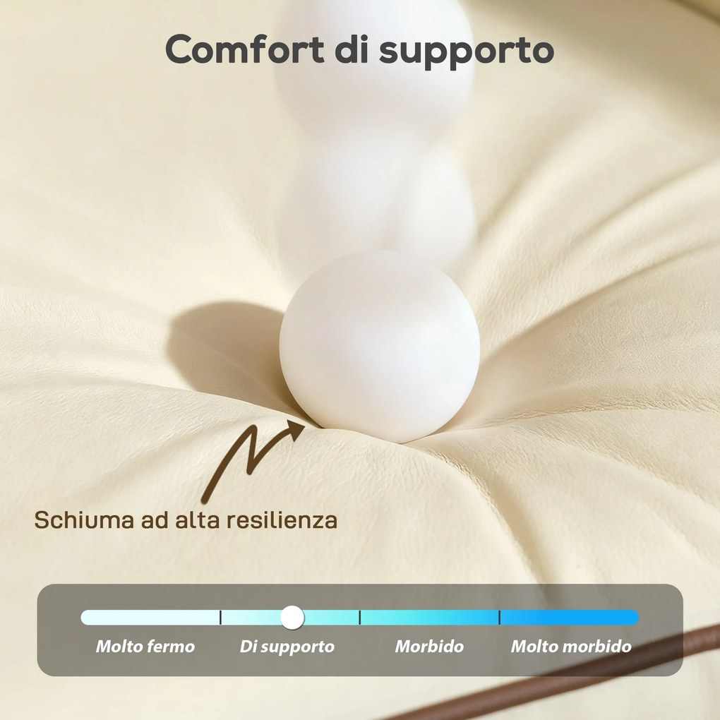 Divano 3 Posti 190x83x90 cm con Imbottitura Spessa Tasca Laterale e 2 Cuscini in Finta Pelle Beige...