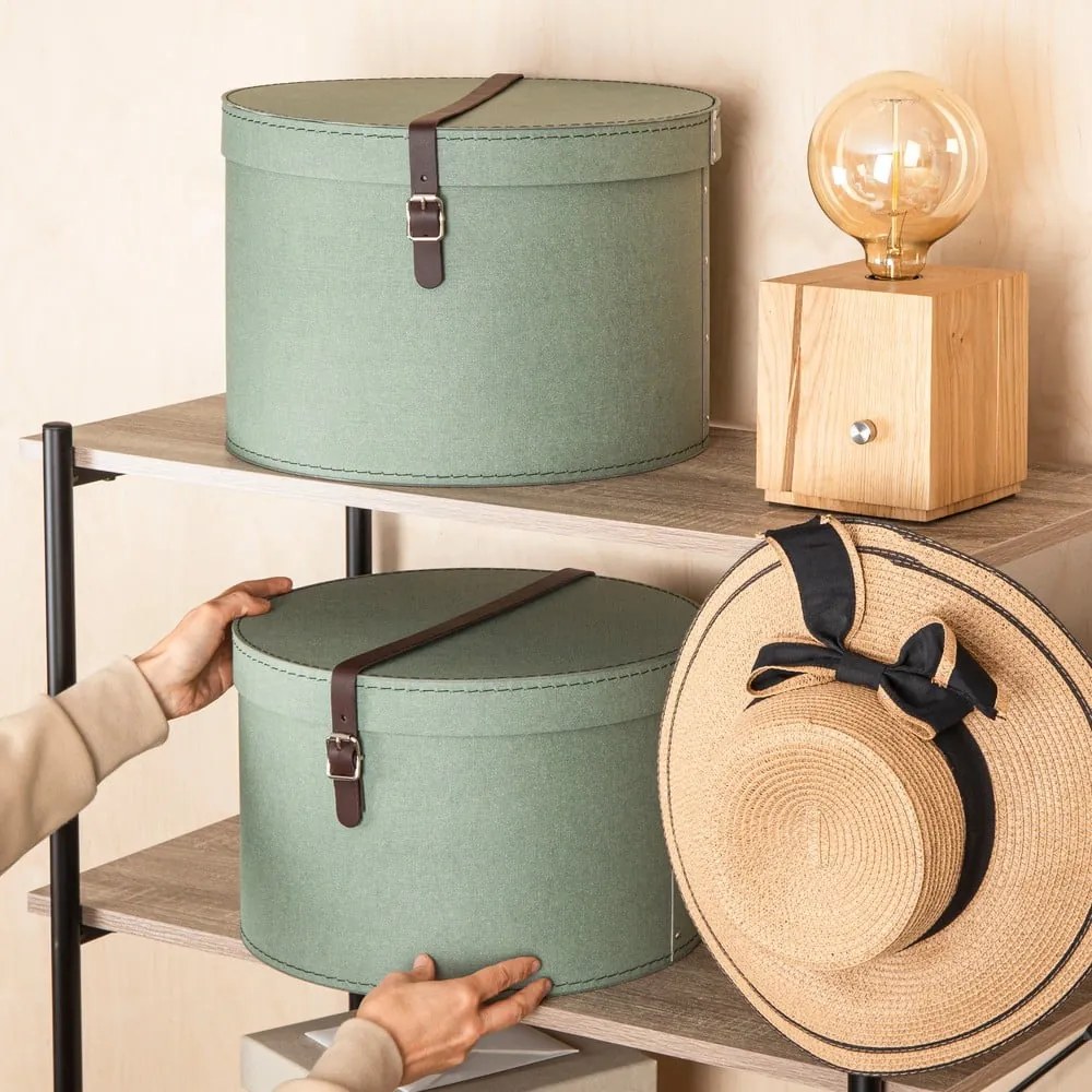 Scatole in set con coperchio color foglia di tè in cartone 2 pz ø 37,5x25,5 cm Rut Canvas Paper Laminate – Bigso