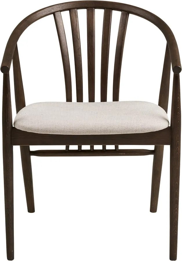 Sedia da pranzo marrone scuro in rovere massiccio con braccioli Agustin – House Nordic