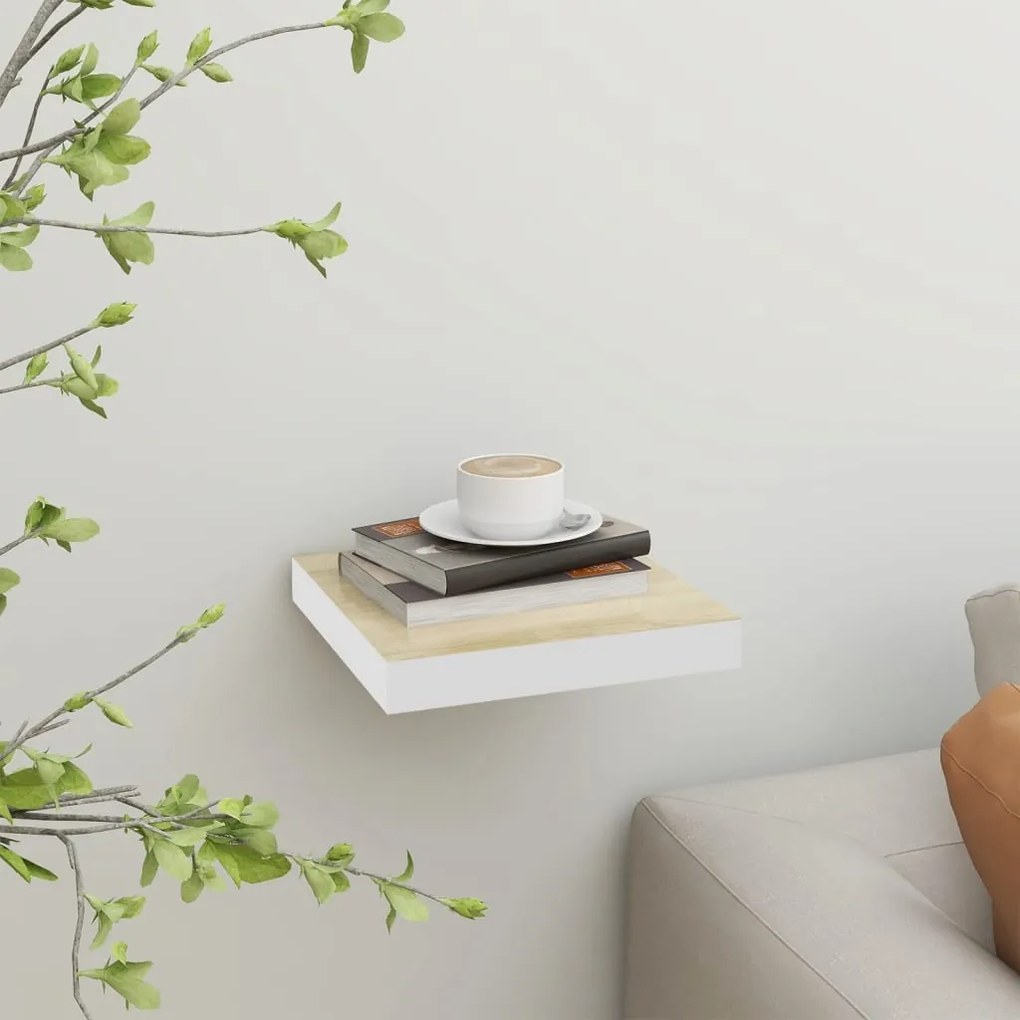 Scaffale A Parete Rovere E Bianco 23x23,5x3,8 Cm İn Mdf /
