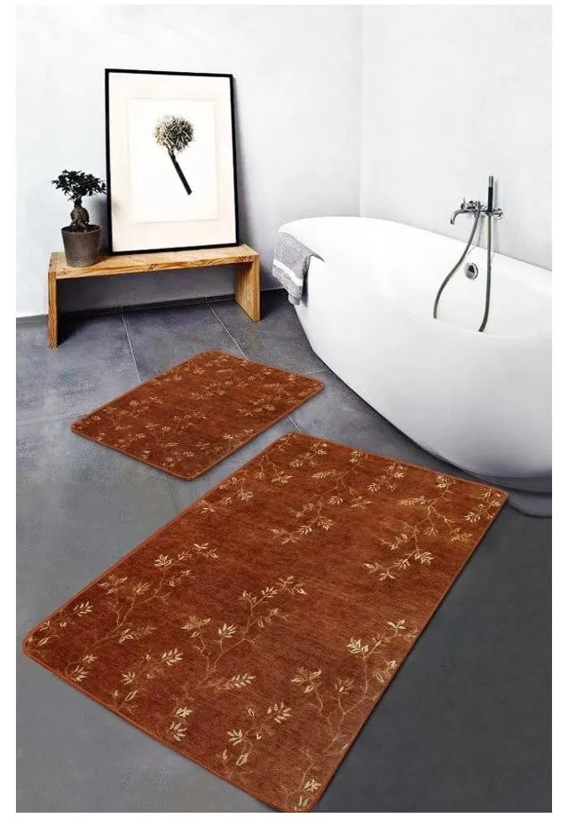 Set di tappetini per il bagno marroni in velluto 2 pz 60x100 cm – Mila Home