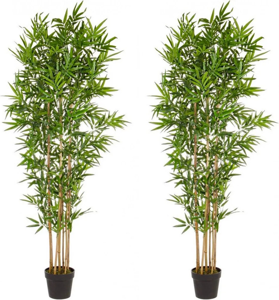 Set 2 Piante Artificiali di Bamboo 70x70x185 cm in Plastica con Vasi Verde...