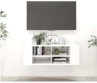 Armadietto TV da Parete Bianco 102x35x35cm in Legno Multistrato 806238