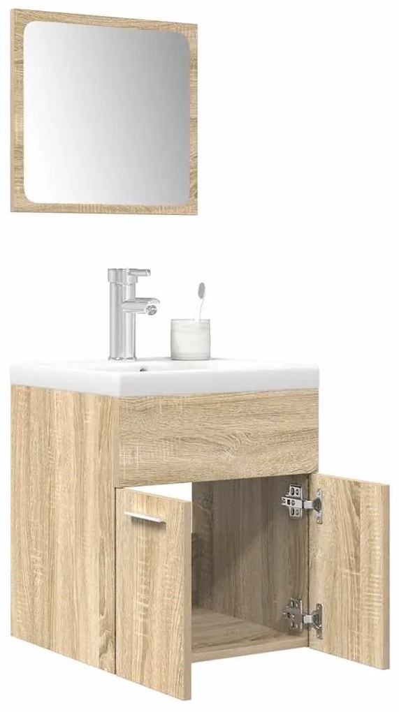 Set Mobili Da Bagno 3 Pz Rovere Sonoma İn Legno Multistrato /