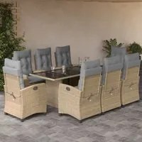 Set Pranzo da Giardino 9 pz con Cuscini Beige Misto Polyrattancod mxl 111019