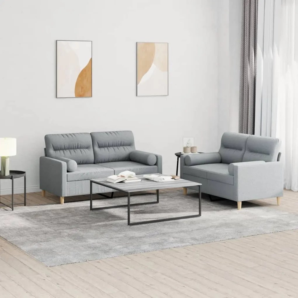 Set Divani 2 Pz Con Cuscini Grigio Chiaro İn Tessuto /