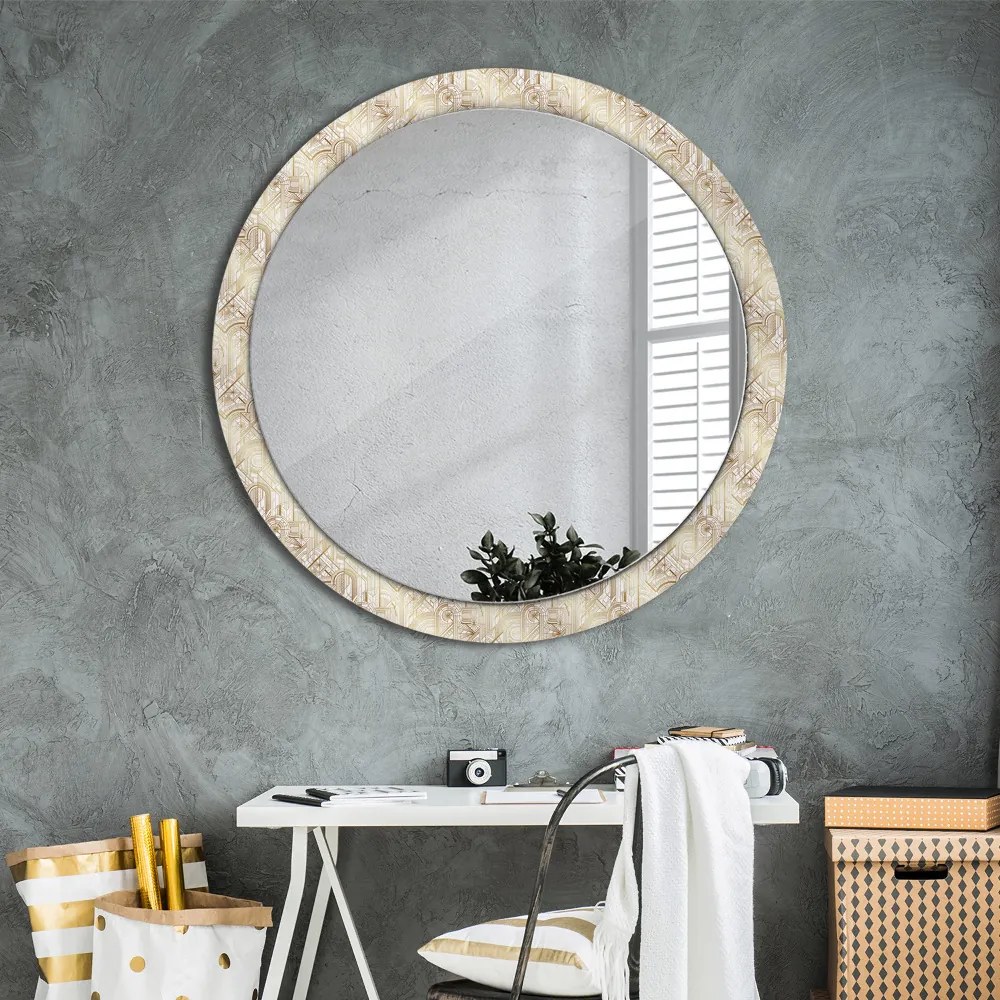 Specchio tondo con decoro Composizione art deco fi 100 cm