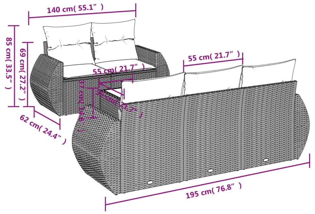 Set divano da giardino 6 pz con cuscini grigio in polyrattan