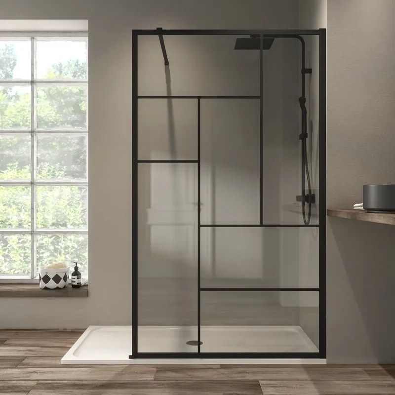 Box doccia walk-in Studio, vetro 8 mm, L 137-138.5 cm x H 200 cm, profilo nero