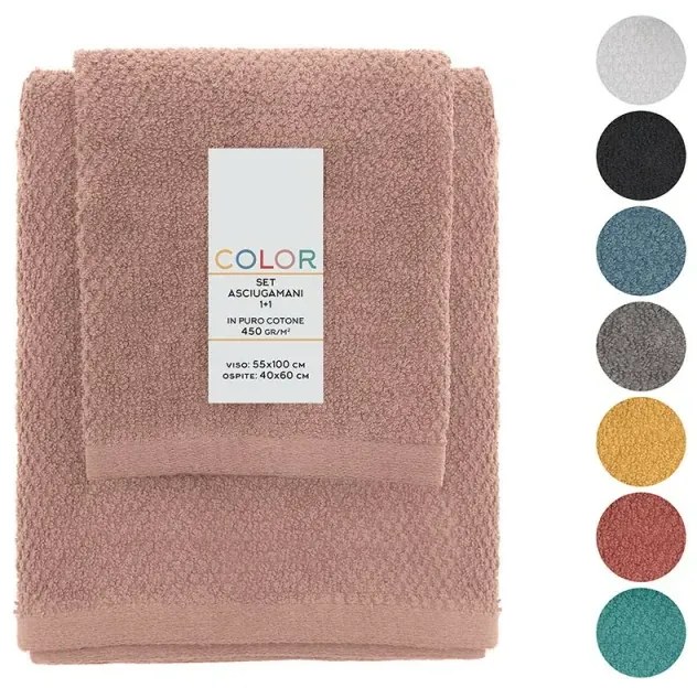 Set asciugamani bagno rosa per viso e ospite in cotone puro Spring
