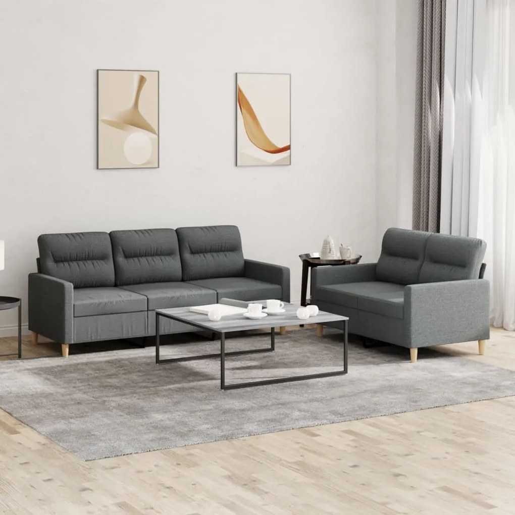 Set Di Divani 2 Pz Con Cuscini Grigio Scuro İn Tessuto /