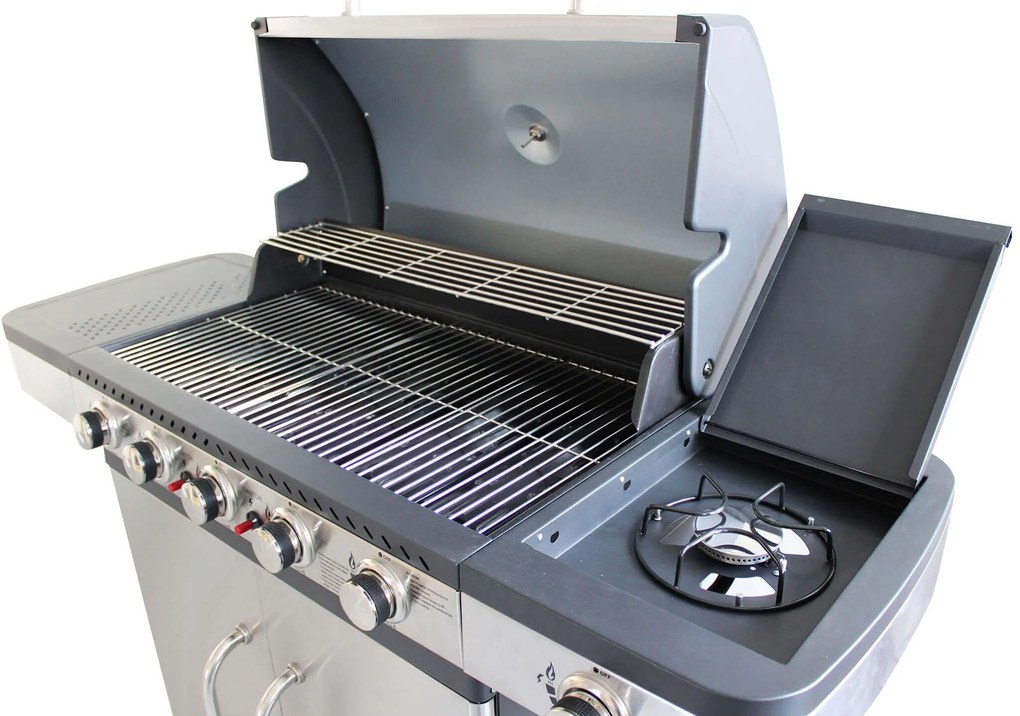 PIROS - barbecue a gas 5 fuochi + 1 esterno in acciaio inox