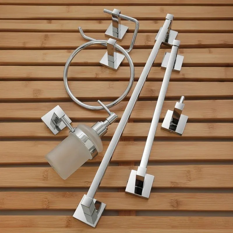 Set accessori a muro 6 pezzi in metallo cromato e viti incluse Rock