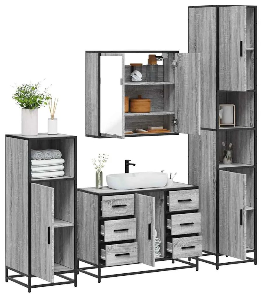 Set Mobili Da Bagno 4 Pz Grigio Sonoma İn Legno Multistrato /