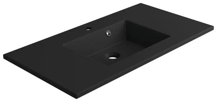 Lavabo integrale a incasso rettangolare vasca centrale Neo L 91 x H 11.2 x P 48.5 cm in composito minerale di resina gelificata nero