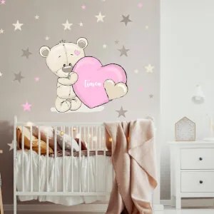 Orsetto rosa con nome per le bambine - adesivi da parete | Inspio