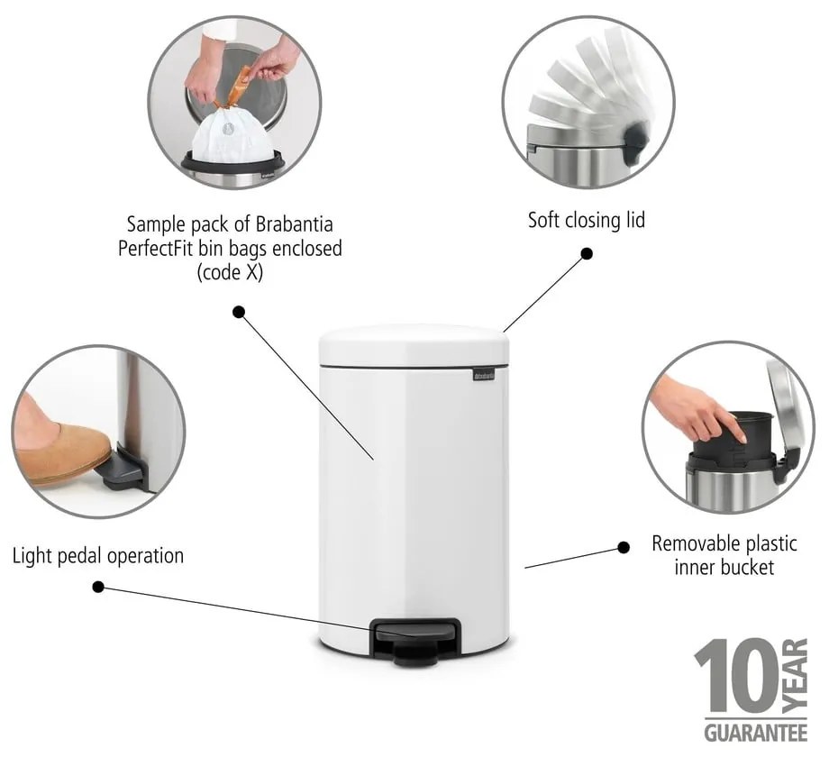 Bidone in acciaio bianco da 30 l NewIcon - Brabantia