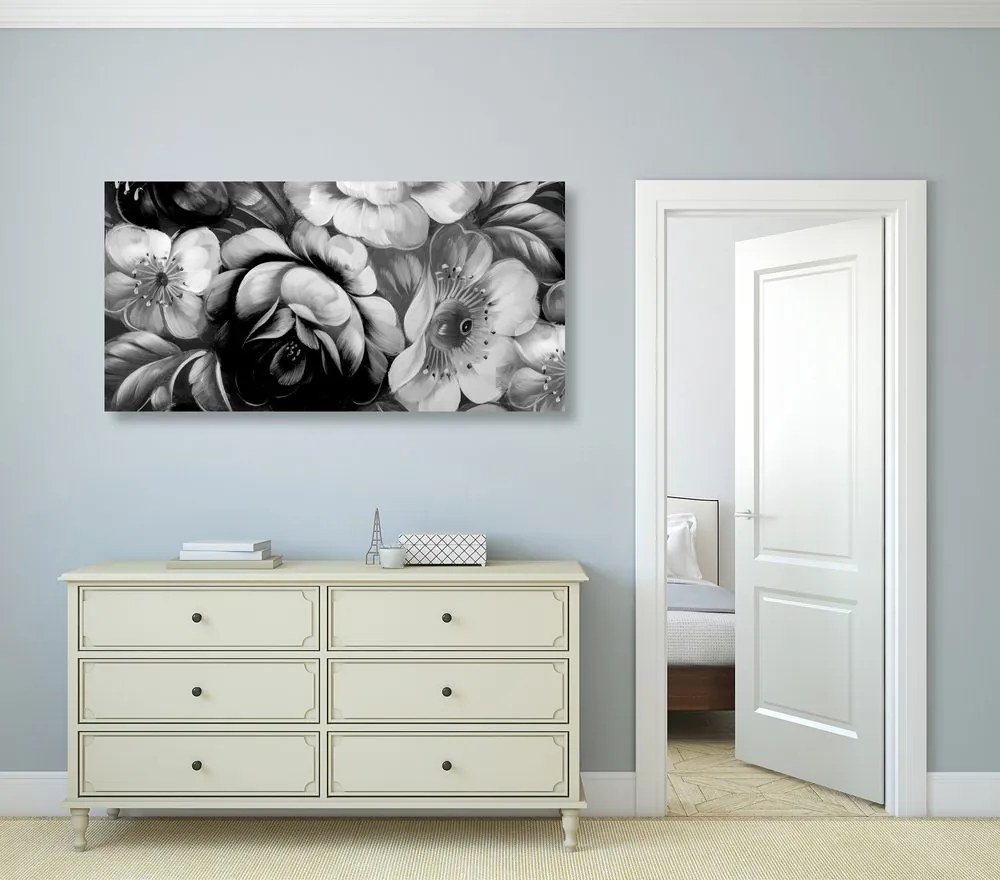 Quadro su tela – Mondo dei fiori in bianco e nero