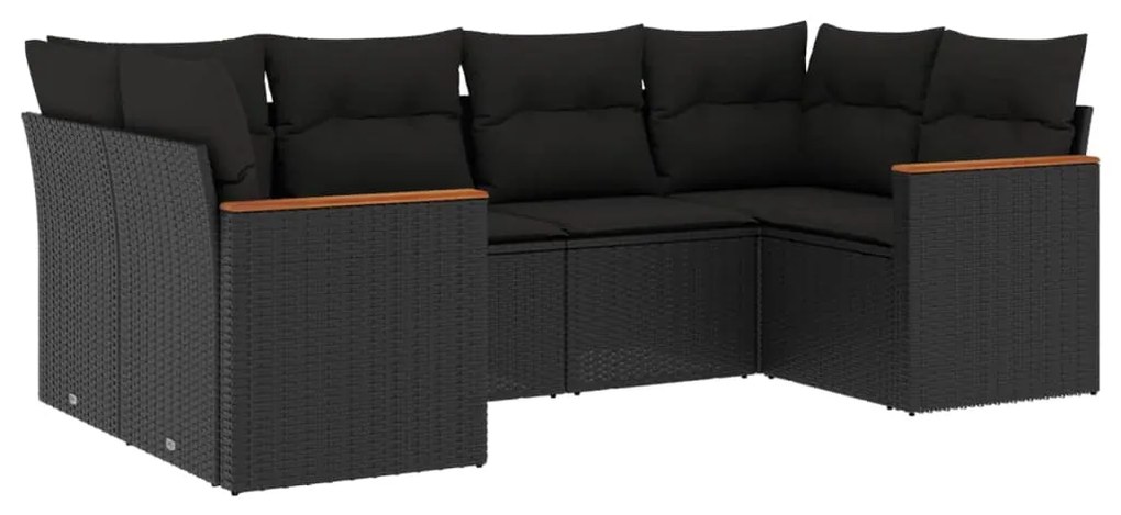 Set divano da giardino 6 pz con cuscini nero in polyrattan