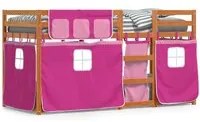 Letto a Castello con Tende Rosa 90x190 cm Legno Massello Pino 3283951