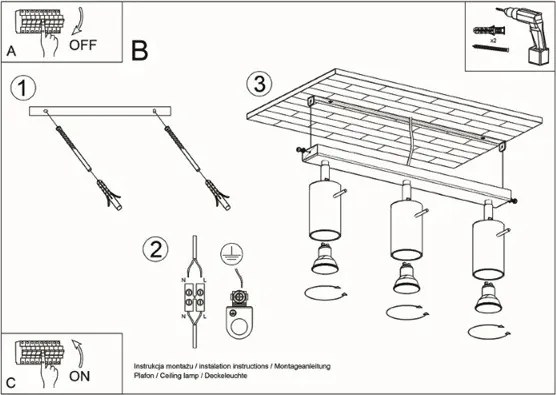 Applique da Soffitto 3xGU10 RING 3 Orientabile in Acciaio