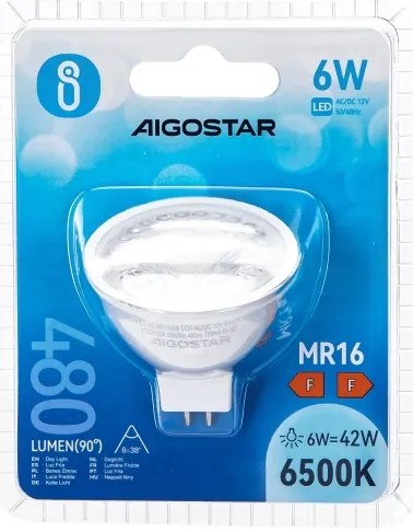 Lampadina LED MR16 GU5,3/6W/12V 6500K - Aigostar