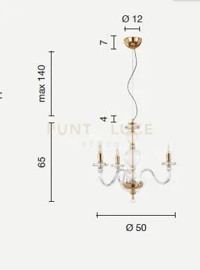 Lampadario in vetro bach 3 luci lp.bach-3sp-cr cromato