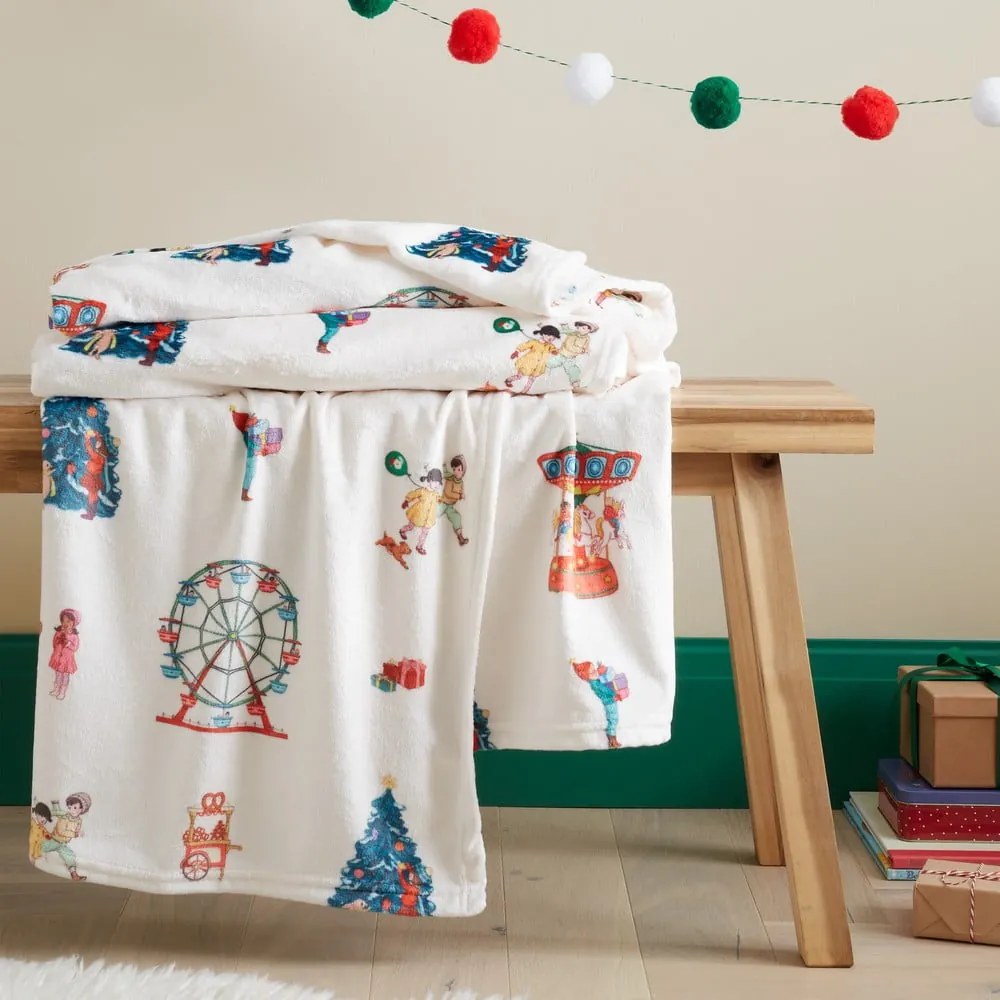 Coperta per bambini bianca in micropile 150x200 cm Christmas Fairground – Belle &amp; Boo