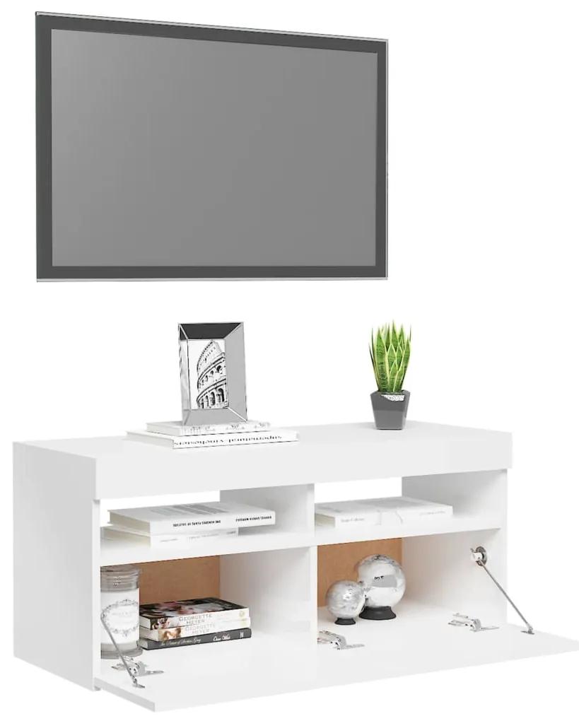 Mobile Porta TV con Luci LED Bianco Lucido 90x35x40 cm