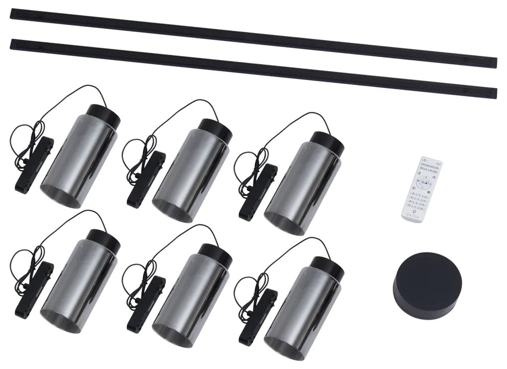 Sistema di illuminazione su binario moderno con 6 faretti a sospensione neri monofase - Magnetic Vance