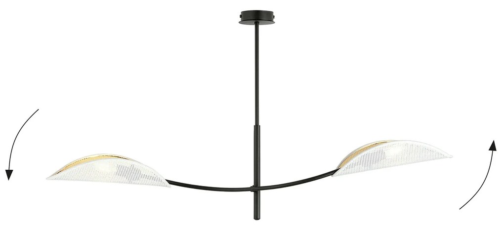 Sospensione Nordica 2 Luci Ares In Acciaio Nero Bianco E Oro Bracci Regolabili