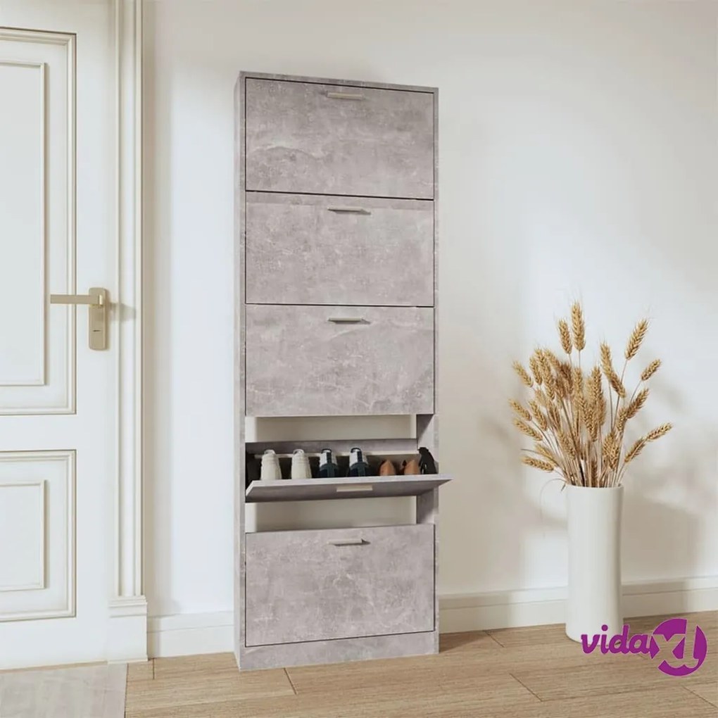 vidaXL Scarpiera Grigio Cemento 59x17x169 cm in Legno Multistrato