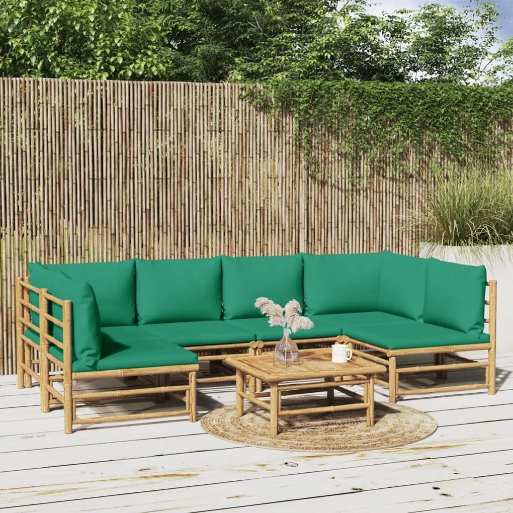 Set salotto da giardino 7pz con cuscini verdi bambù