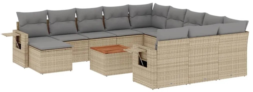 Set Divano da Giardino 13 pz con Cuscini Beige Misto Polyrattan