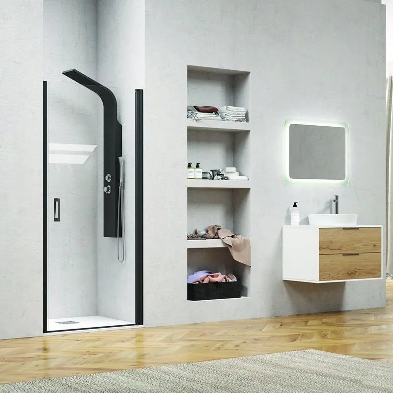 Kamalu - box doccia un'anta 70cm con profili neri nico-c3000