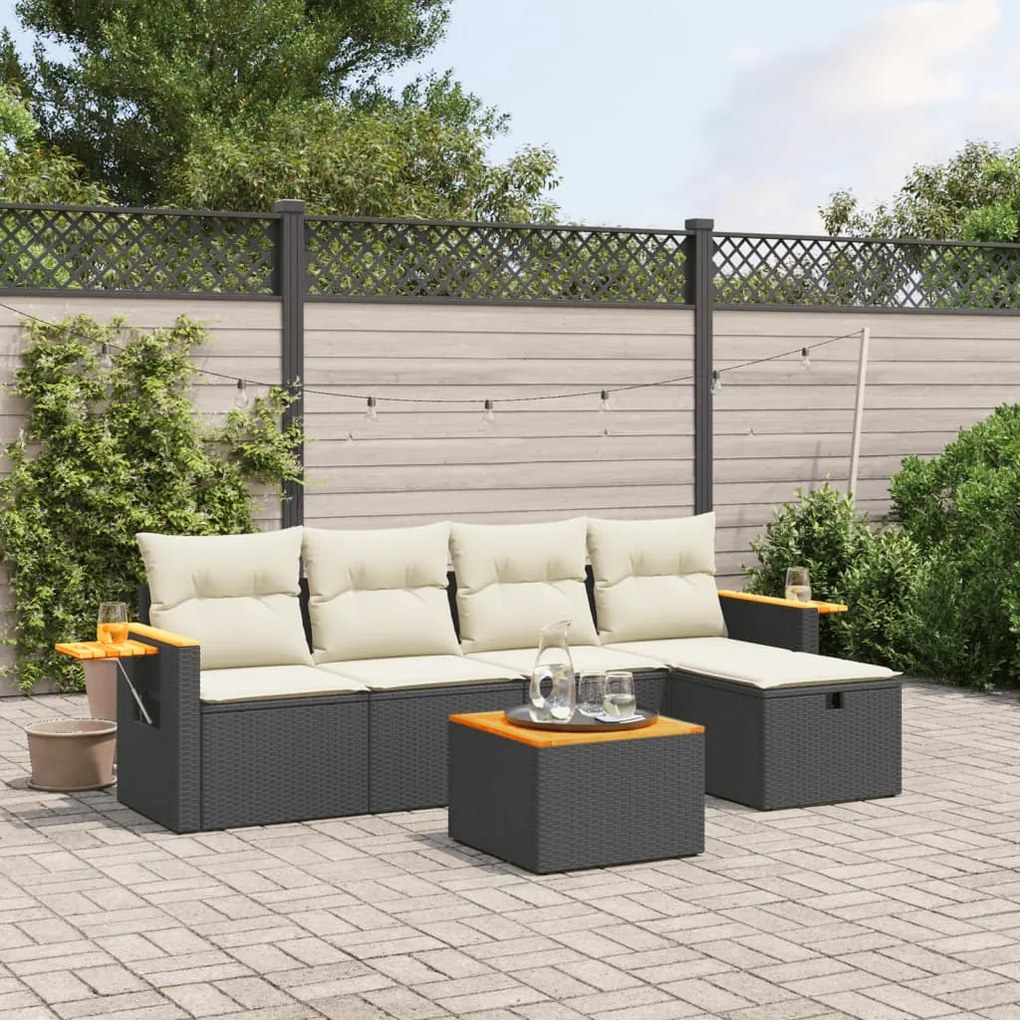 Set divano da giardino 6 pz con cuscini nero in polyrattan