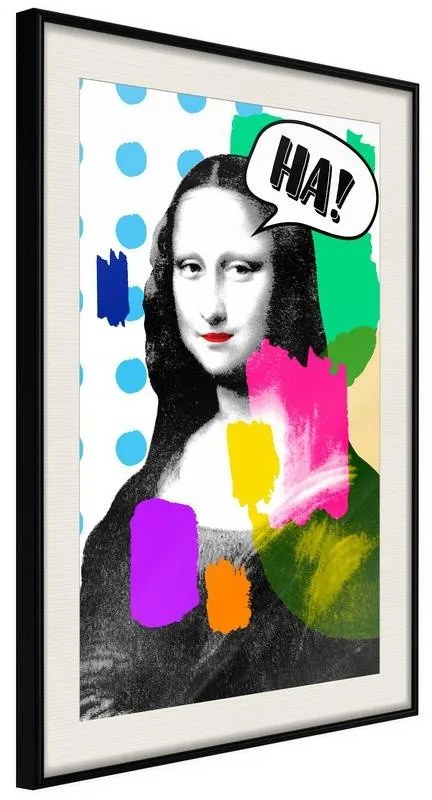 Poster  Mona Lisa's Laughter  Cornice Quadri Cornice nera con pass-partout, Larghezza x Altezza Home decor 30x45