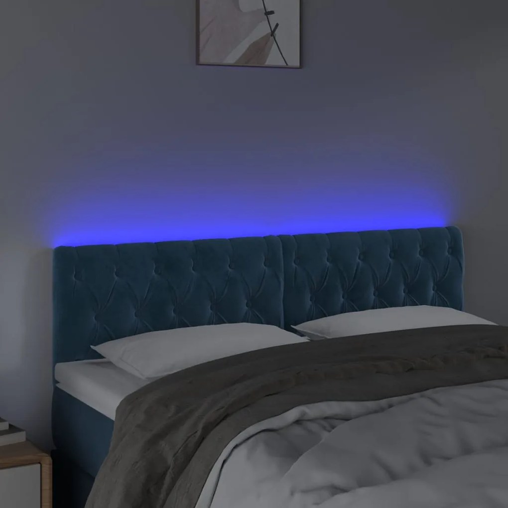 Testiera a led blu scuro 144x7x78/88 cm in velluto