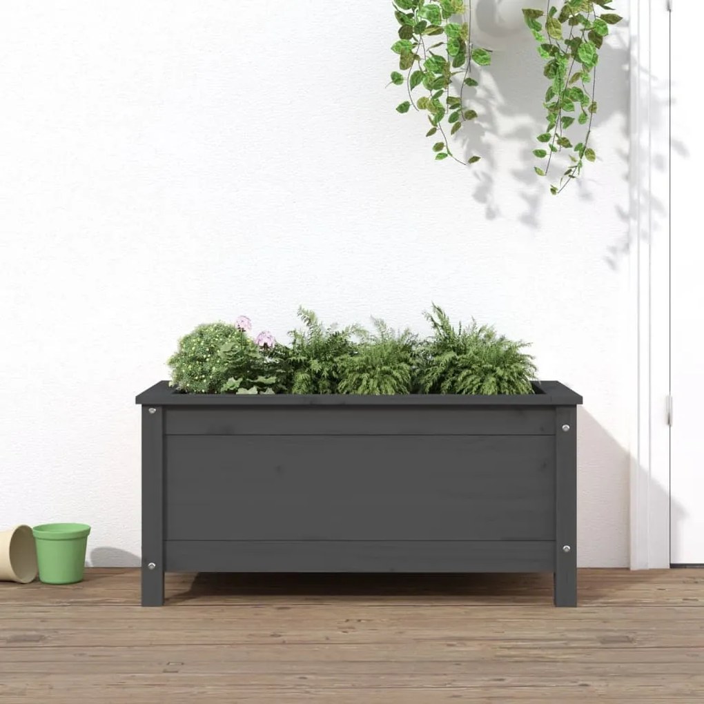 Fioriera Da Giardino Grigia 82,5x40x39cm Legno Massello Di Pino /